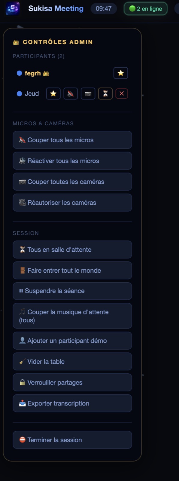 Panneau de contrôle